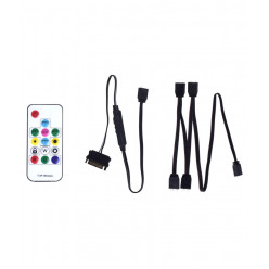 XILENCE LQZ.ARGB_Set Cable (XZ171), Cooling Control Set for  ARGB components: 5V D/P 3PIN connections, 1 x Receiver, 1 x Remote Controller, 1x 1 to 4 ARGB Splitter